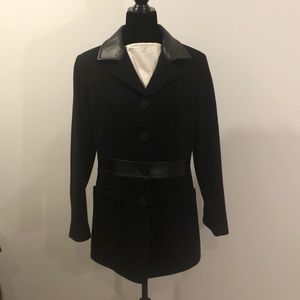 Black Wool Leather Accents Jacket